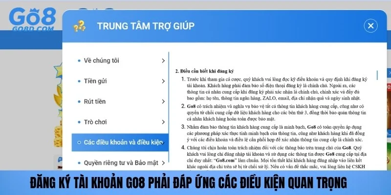 Đăng ký tài khoản GO8 phải đáp ứng các điều kiện quan trọng