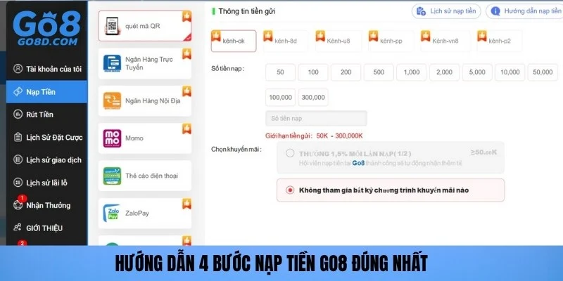 Hướng dẫn 4 bước nạp tiền GO8 đúng nhất